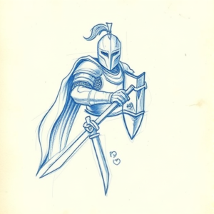 Rough Blue Pencil Sketch Knight Tattoo