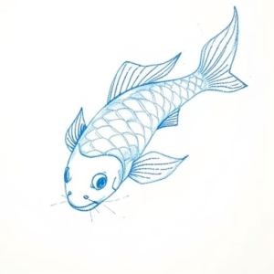 Rough Blue Pencil Sketch Koi Tattoo