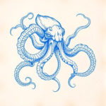Rough Blue Pencil Sketch Kraken Tattoo