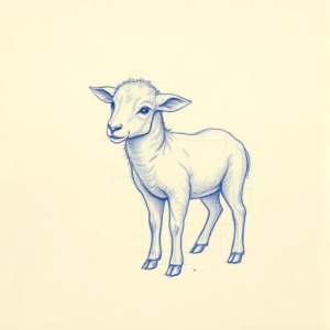 Rough Blue Pencil Sketch Lamb Tattoo