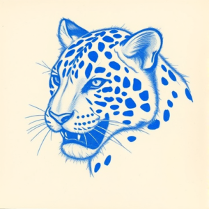Rough Blue Pencil Sketch Leopard Tattoo
