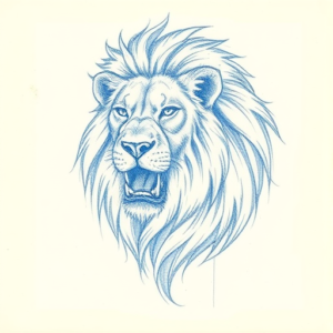 Rough Blue Pencil Sketch Lion Tattoo
