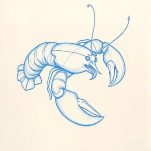 Rough Blue Pencil Sketch Lobster Tattoo
