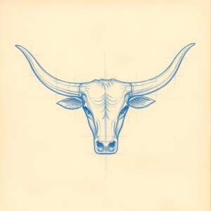Rough Blue Pencil Sketch Longhorn Tattoo