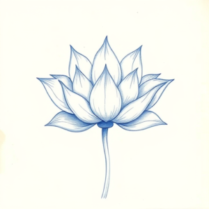 Rough Blue Pencil Sketch Lotus Tattoo