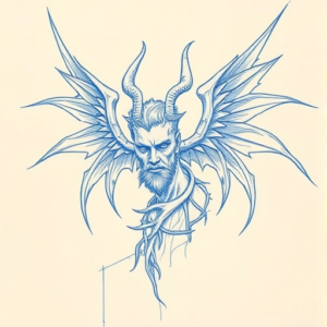 Rough Blue Pencil Sketch Lucifer Tattoo