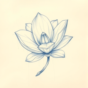 Rough Blue Pencil Sketch Magnolia Tattoo