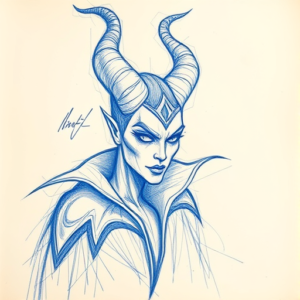 Rough Blue Pencil Sketch Maleficent Tattoo