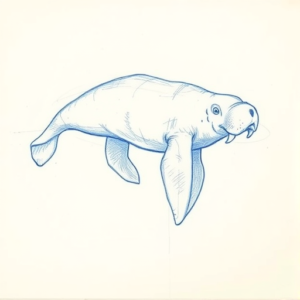 Rough Blue Pencil Sketch Manatee Tattoo