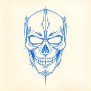 Rough Blue Pencil Sketch Mask Tattoo