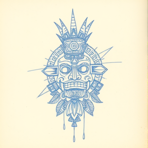 Rough Blue Pencil Sketch Mictlantecuhtli Tattoo