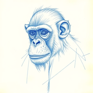 Rough Blue Pencil Sketch Monkey Tattoo