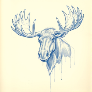 Rough Blue Pencil Sketch Moose Tattoo
