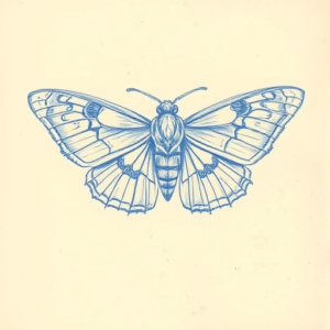 Rough Blue Pencil Sketch Moth Tattoo