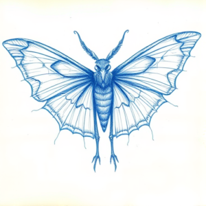Rough Blue Pencil Sketch Mothman Tattoo