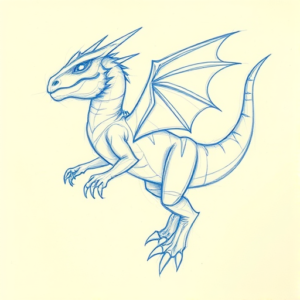 Rough Blue Pencil Sketch Mythosaur Tattoo