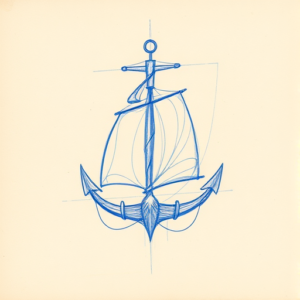 Rough Blue Pencil Sketch Nautical Tattoo