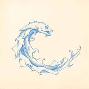 Rough Blue Pencil Sketch Ocean Tattoo