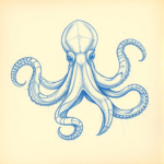 Rough Blue Pencil Sketch Octopus Tattoo