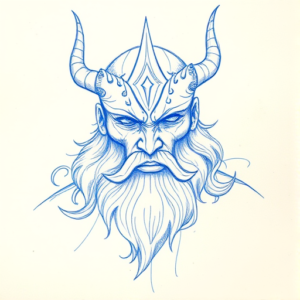 Rough Blue Pencil Sketch Odin Tattoo