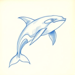 Rough Blue Pencil Sketch Orca Tattoo