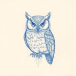 Rough Blue Pencil Sketch Owl Tattoo