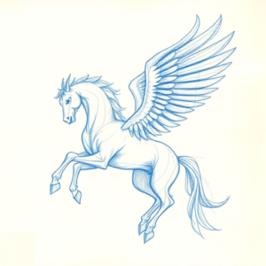 Rough Blue Pencil Sketch Pegasus Tattoo