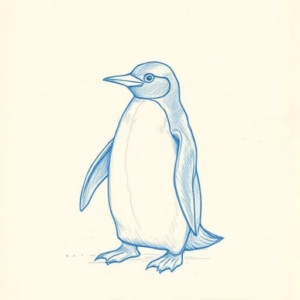 Rough Blue Pencil Sketch Penguin Tattoo