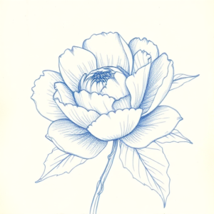 Rough Blue Pencil Sketch Peony Tattoo