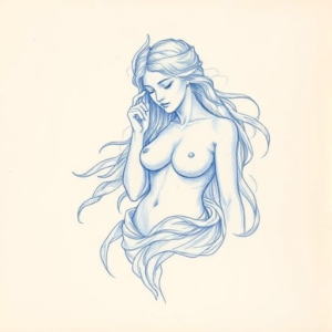 Rough Blue Pencil Sketch Persephone Tattoo