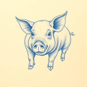 Rough Blue Pencil Sketch Pig Tattoo