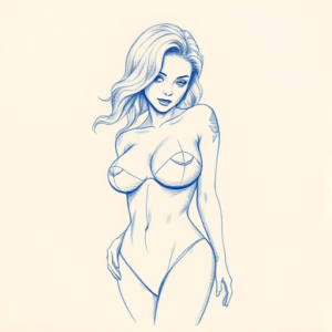 Rough Blue Pencil Sketch Pinup Tattoo