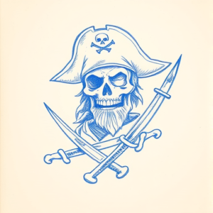 Rough Blue Pencil Sketch Pirate Tattoo