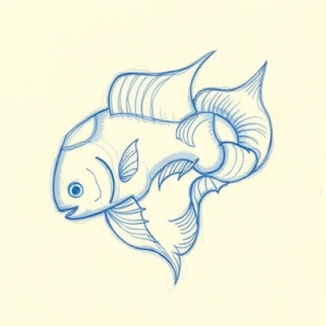 Rough Blue Pencil Sketch Pisces Tattoo