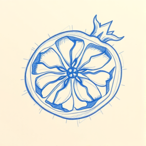 Rough Blue Pencil Sketch Pomegranate Tattoo