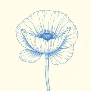 Rough Blue Pencil Sketch Poppy Tattoo