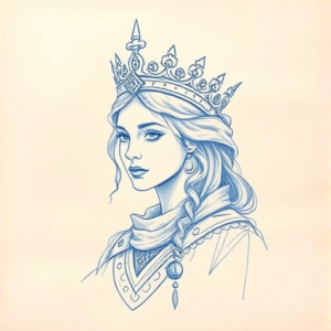 Rough Blue Pencil Sketch Queen Tattoo