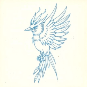 Rough Blue Pencil Sketch Quetzal Tattoo