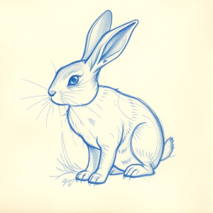Rough Blue Pencil Sketch Rabbit Tattoo