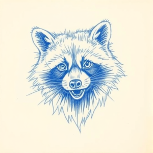 Rough Blue Pencil Sketch Raccoon Tattoo