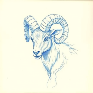 Rough Blue Pencil Sketch Ram Tattoo
