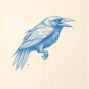 Rough Blue Pencil Sketch Raven Tattoo