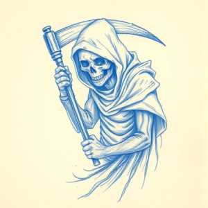 Rough Blue Pencil Sketch Reaper Tattoo