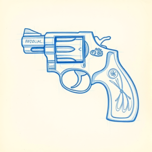 Rough Blue Pencil Sketch Revolver Tattoo