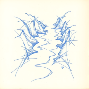 Rough Blue Pencil Sketch River Tattoo