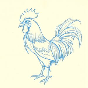 Rough Blue Pencil Sketch Rooster Tattoo