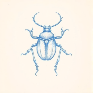 Rough Blue Pencil Sketch Scarab Tattoo