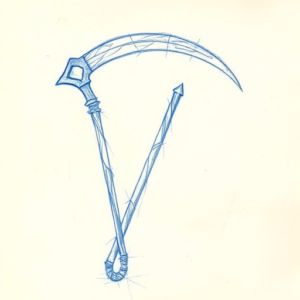 Rough Blue Pencil Sketch Scythe Tattoo