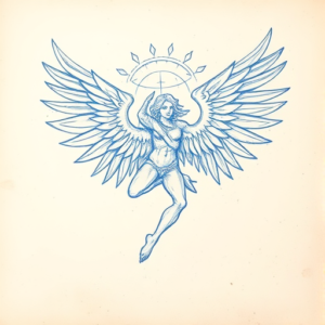 Rough Blue Pencil Sketch Seraphim Tattoo