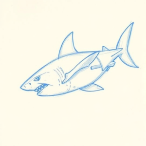 Rough Blue Pencil Sketch Shark Tattoo